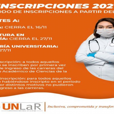 Inscripciones 2021: modalidad para las carreras del Departamento de Salud