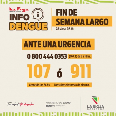 Informan lugares, horarios y teléfonos de contacto de atención por consultas sobre dengue